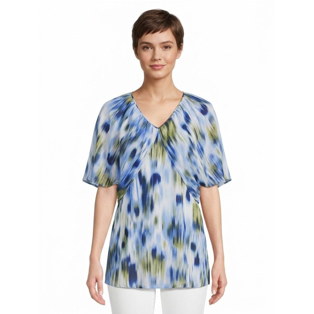 Jones Wear Blue Chiffon Lined Top Size 16 Dolman Slv Boho Ethereal Fairie